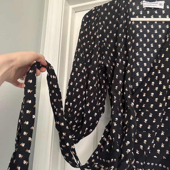 Faithful The Brand X Anthropologie Black and Yellow Floral Wrap Top - Picture 3 of 5